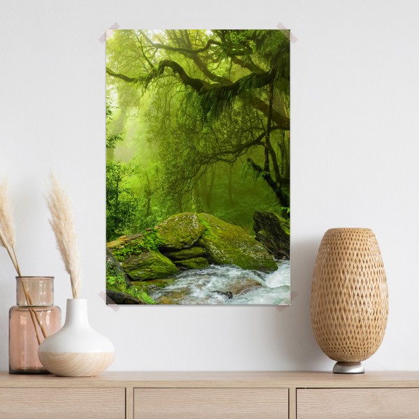 Poster verzauberter grüner waldbach – Wallnifity® Poster verzauberter grüner waldbach – Wallnifity®