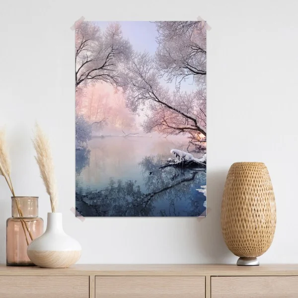Poster ruhige winterlandschaft am fluss – Wallnifity® Poster ruhige winterlandschaft am fluss – Wallnifity®