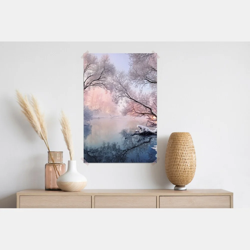 Poster ruhige winterlandschaft am fluss – Wallnifity® Poster ruhige winterlandschaft am fluss – Wallnifity®