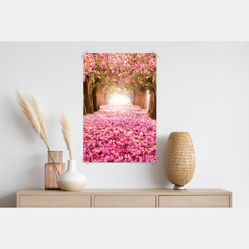 Poster rosa blütenallee unter kirschbäumen – Wallnifity® Poster rosa blütenallee unter kirschbäumen – Wallnifity®