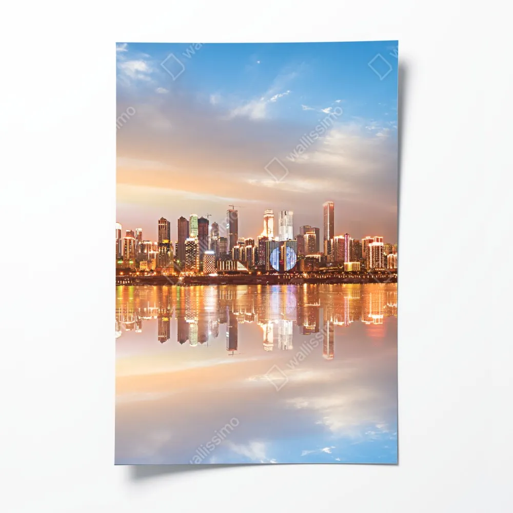 Poster stadtsilhouette im spiegelbild bei dämmerung – Wallnifity® Poster stadtsilhouette im spiegelbild bei dämmerung – Wallnifity®