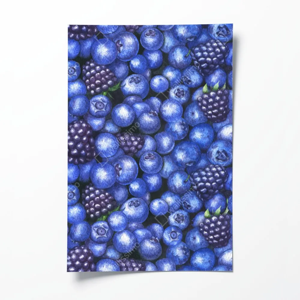 Poster aquarellmuster mit blaubeeren und brombeeren – Wallnifity® Poster aquarellmuster mit blaubeeren und brombeeren – Wallnifity®