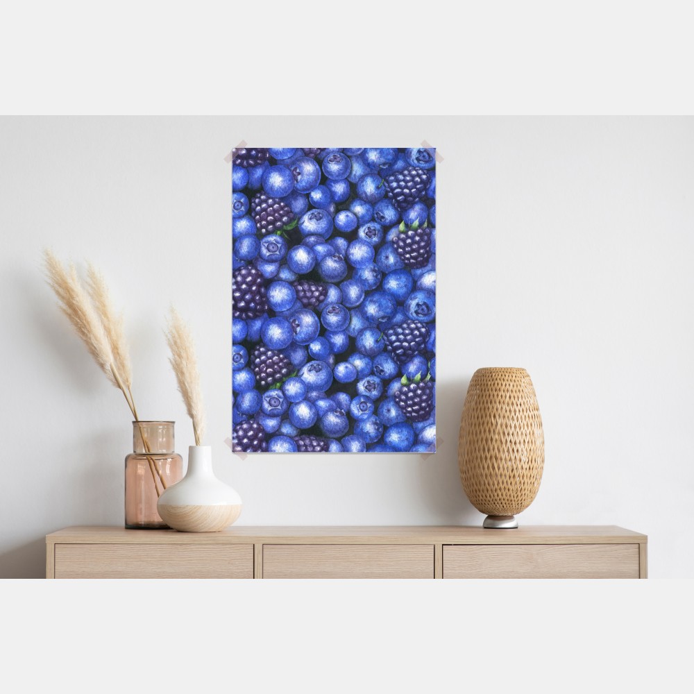 Poster aquarellmuster mit blaubeeren und brombeeren – Wallnifity® Poster aquarellmuster mit blaubeeren und brombeeren – Wallnifity®