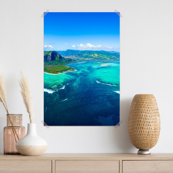 Poster panorama Le Morne über der lagune von Mauritius – Wallnifity®