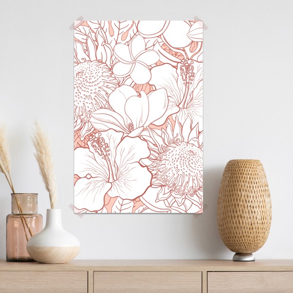 Poster zartes korallenfarbenes blumenmuster – Wallnifity®