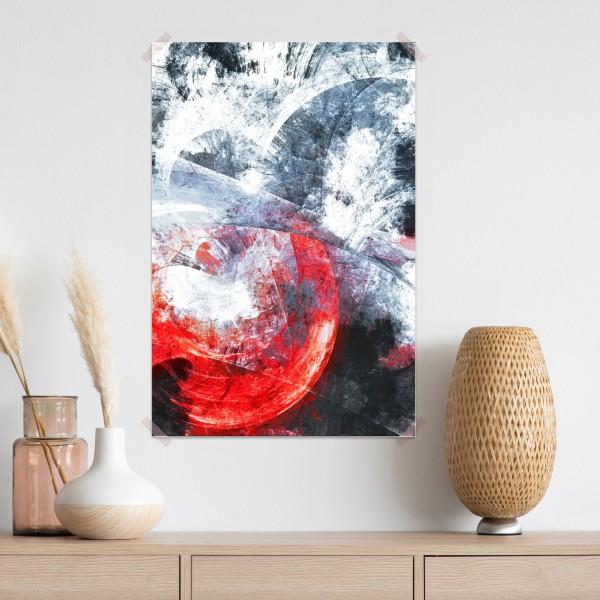 Poster dynamische rote und weiße abstrakte komposition – Wallnifity® Poster dynamische rote und weiße abstrakte komposition – Wallnifity®