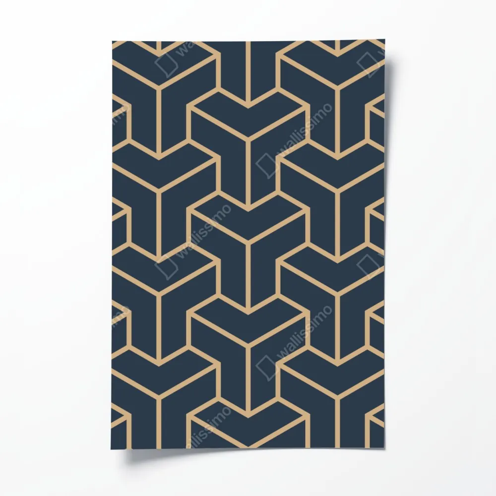Poster marineblaues geometrisches würfelmuster – Wallnifity®