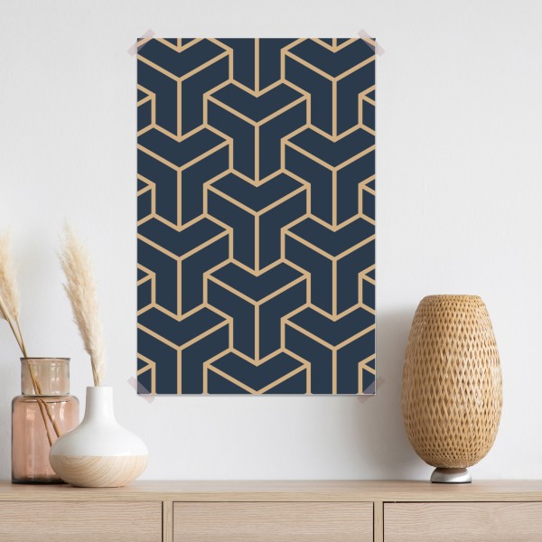 Poster marineblaues geometrisches würfelmuster – Wallnifity®