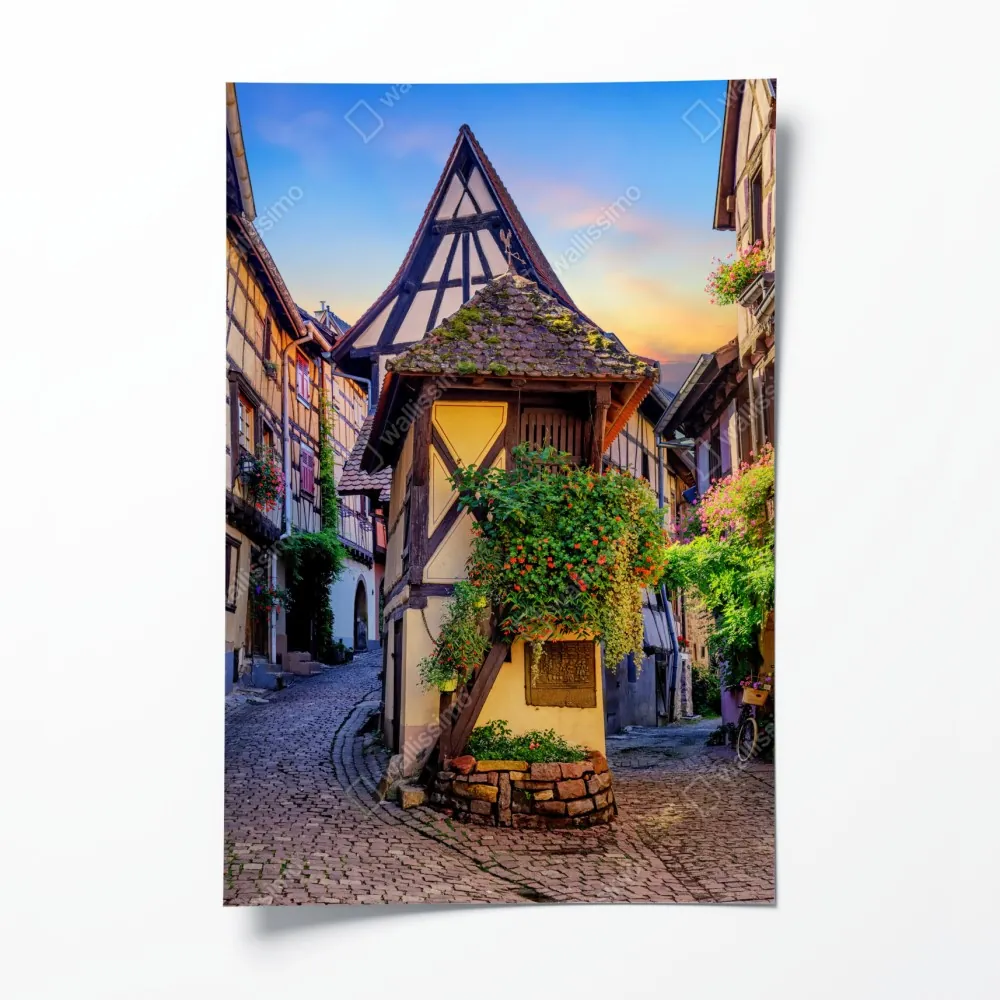 Poster malerische fachwerkstraße in Eguisheim, Elsass – Wallnifity® Poster malerische fachwerkstraße in Eguisheim, Elsass – Wallnifity®