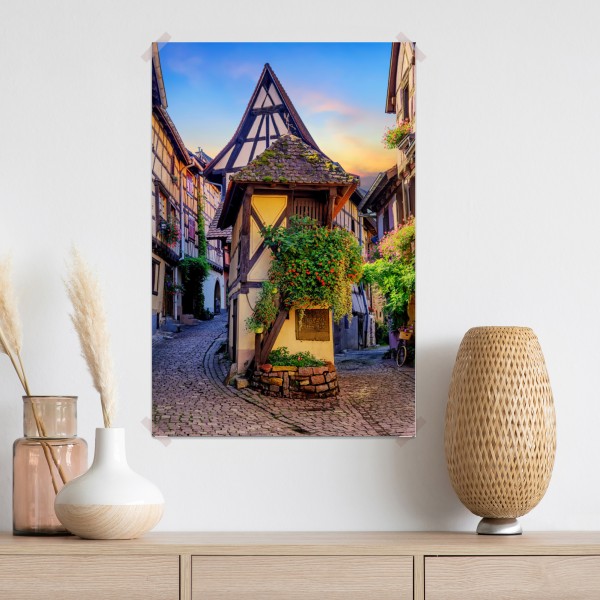 Poster malerische fachwerkstraße in Eguisheim, Elsass – Wallnifity® Poster malerische fachwerkstraße in Eguisheim, Elsass – Wallnifity®