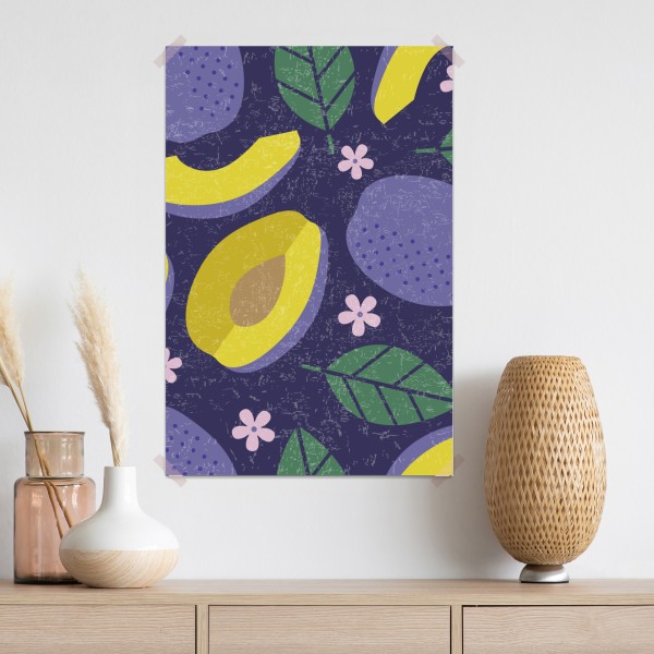 Poster verspieltes pflaumenmuster mit blättern – Wallnifity® Poster verspieltes pflaumenmuster mit blättern – Wallnifity®