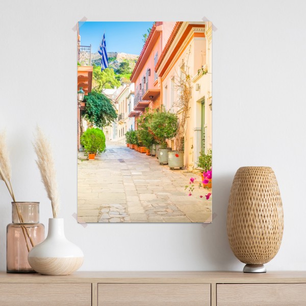 Poster sonnige griechische gasse mit bougainvillea – Wallnifity® Poster sonnige griechische gasse mit bougainvillea – Wallnifity®