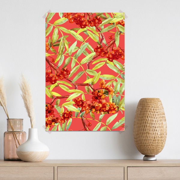 Poster aquarellmuster mit vogelbeeren – Wallnifity® Poster aquarellmuster mit vogelbeeren – Wallnifity®