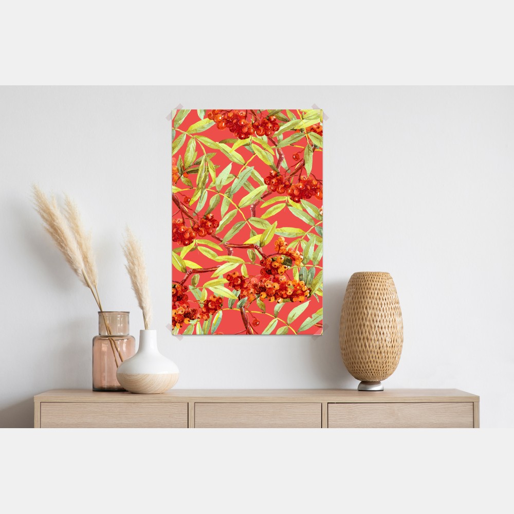 Poster aquarellmuster mit vogelbeeren – Wallnifity® Poster aquarellmuster mit vogelbeeren – Wallnifity®