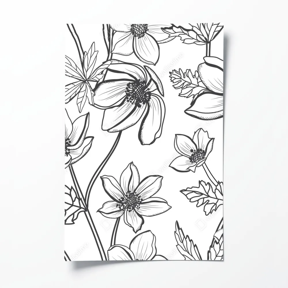 Poster botanische linienzeichnung mit blumen – Wallnifity® Poster botanische linienzeichnung mit blumen – Wallnifity®