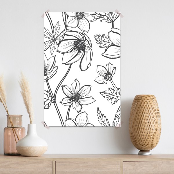 Poster botanische linienzeichnung mit blumen – Wallnifity® Poster botanische linienzeichnung mit blumen – Wallnifity®