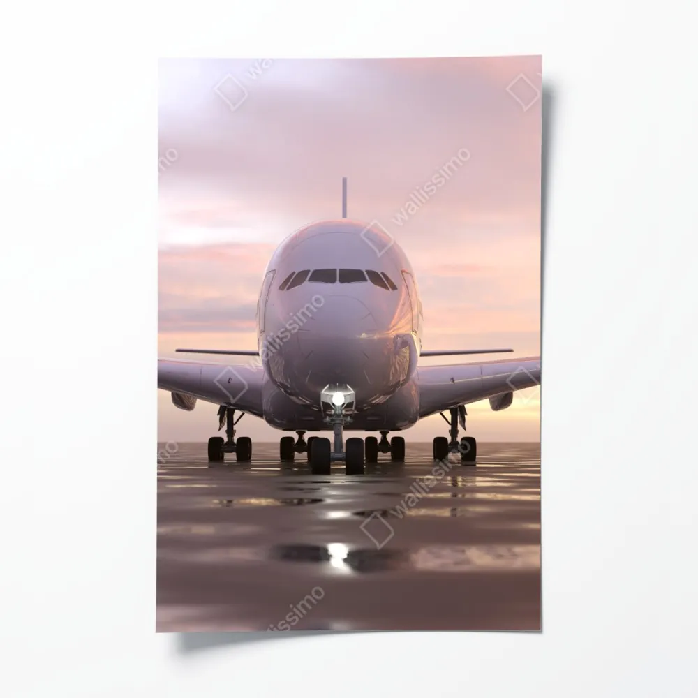 Poster jet auf der startbahn bei sonnenuntergang – Wallnifity® Poster jet auf der startbahn bei sonnenuntergang – Wallnifity®