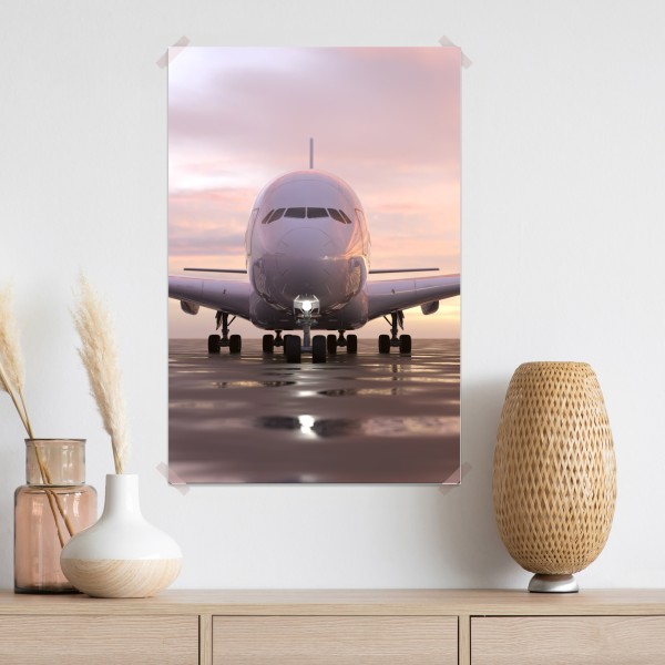 Poster jet auf der startbahn bei sonnenuntergang – Wallnifity® Poster jet auf der startbahn bei sonnenuntergang – Wallnifity®