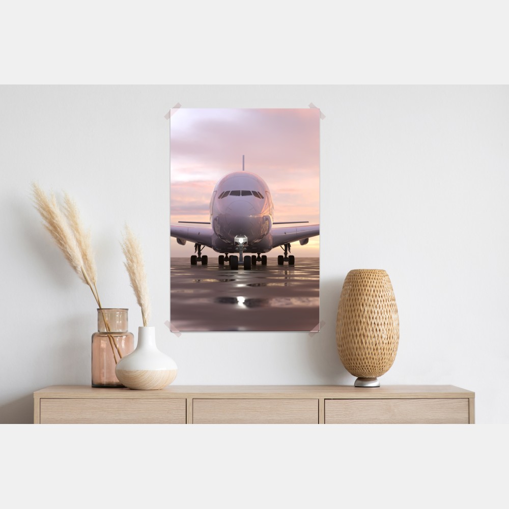 Poster jet auf der startbahn bei sonnenuntergang – Wallnifity® Poster jet auf der startbahn bei sonnenuntergang – Wallnifity®