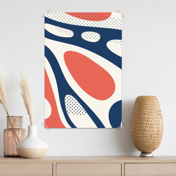 Poster retro korallenrot und marineblau abstraktes muster – Wallnifity® Poster retro korallenrot und marineblau abstraktes muster – Wallnifity®