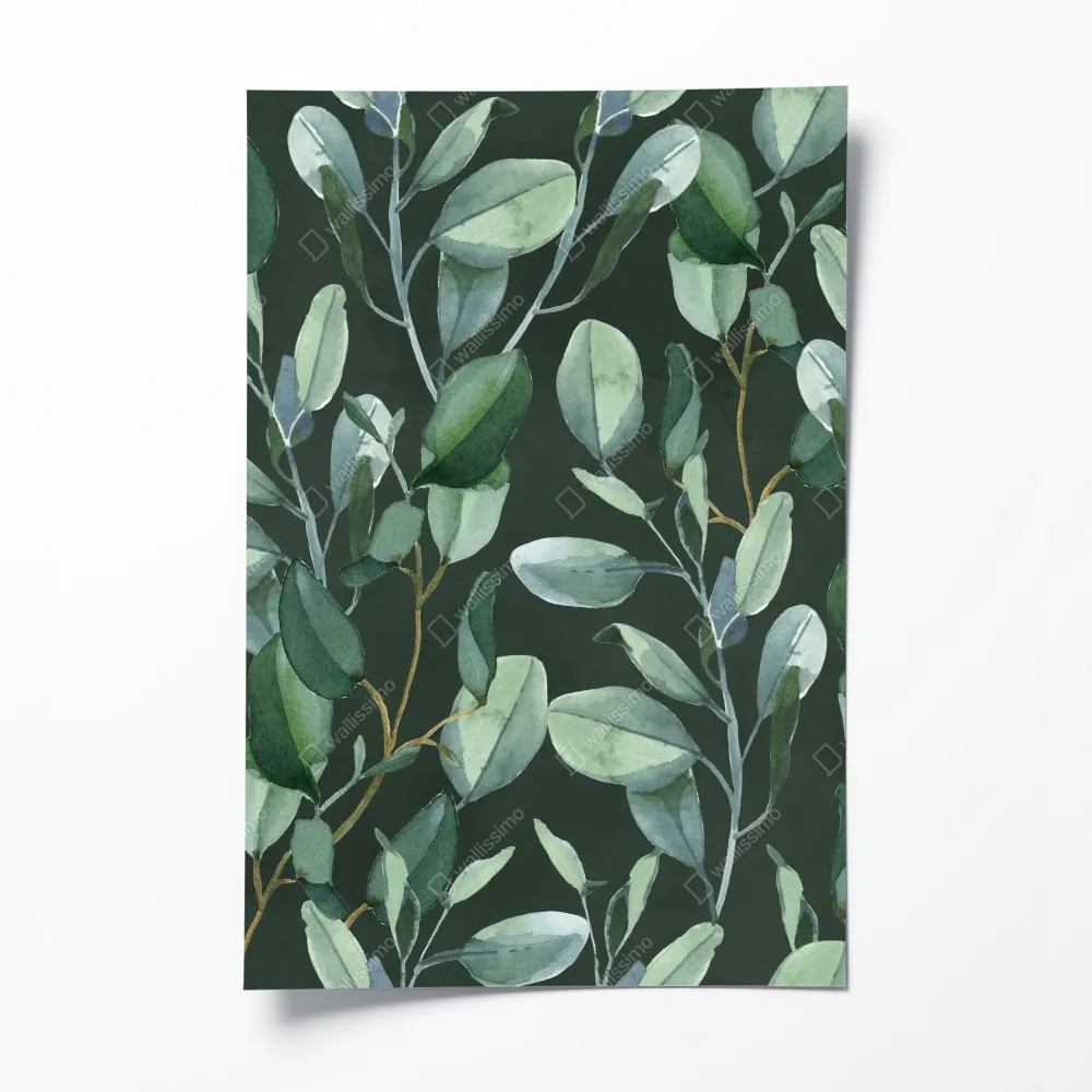 Poster aquarell eukalyptusblätter muster auf dunkelgrünem hintergrund – Wallnifity® Poster aquarell eukalyptusblätter muster auf dunkelgrünem hintergrund – Wallnifity®