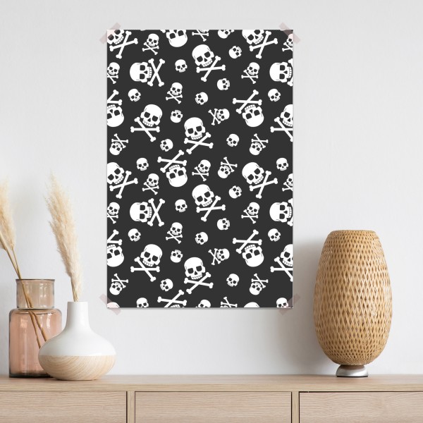 Poster weißes totenkopf muster auf grauem hintergrund – Wallnifity® Poster weißes totenkopf muster auf grauem hintergrund – Wallnifity®
