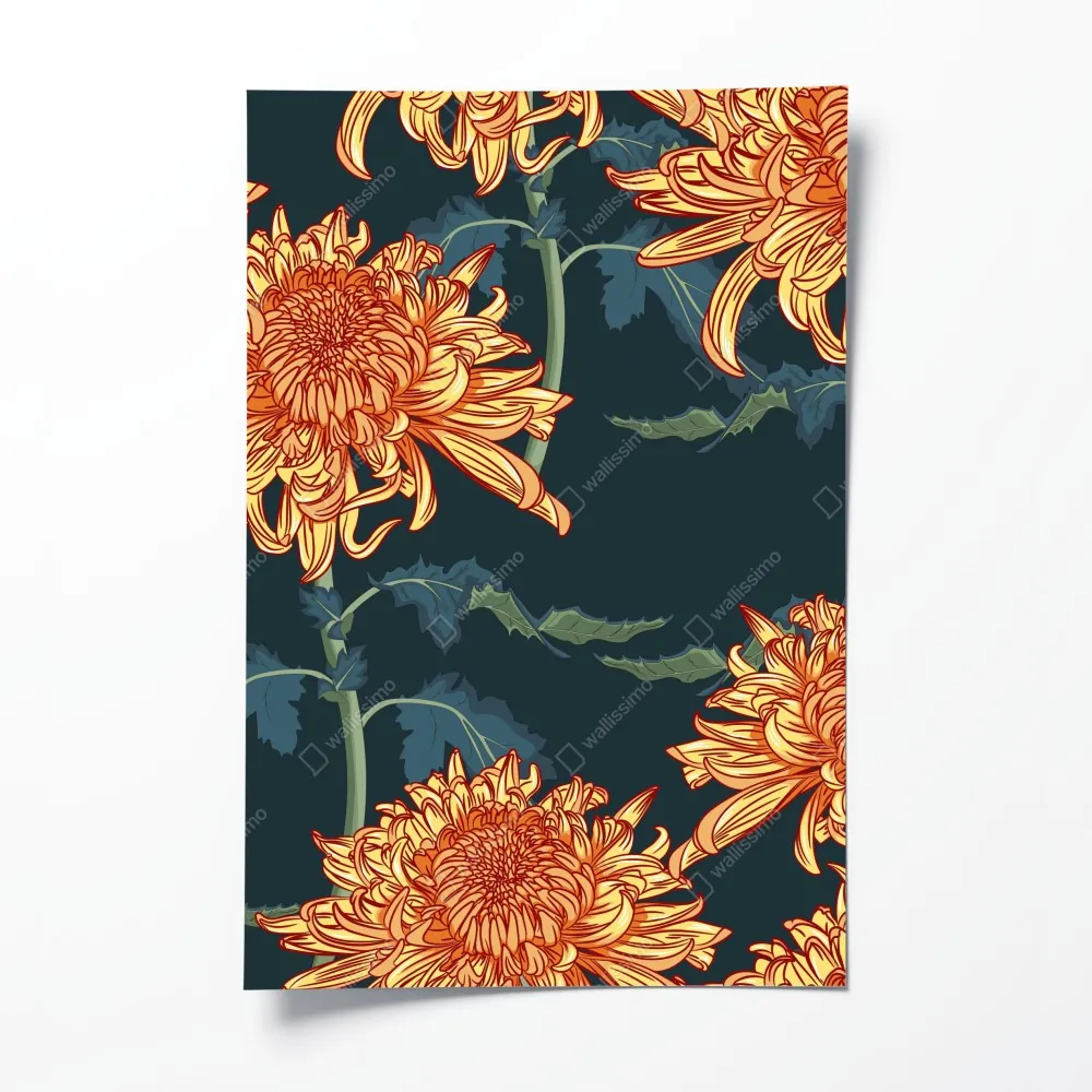 Poster goldene chrysantheme botanisches muster – Wallnifity® Poster goldene chrysantheme botanisches muster – Wallnifity®