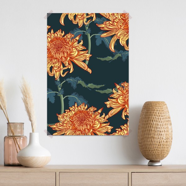 Poster goldene chrysantheme botanisches muster – Wallnifity® Poster goldene chrysantheme botanisches muster – Wallnifity®