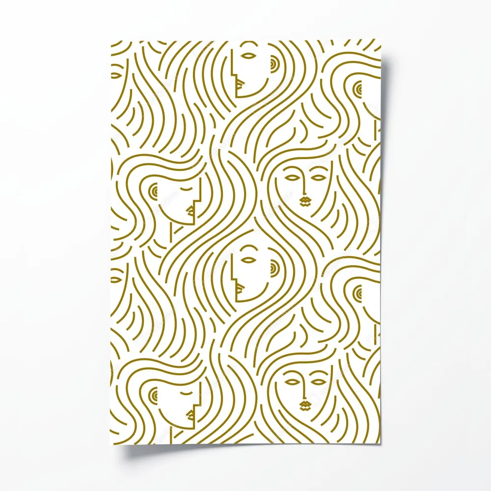 Poster goldene fließende gesichter nahtloses muster – Wallnifity®