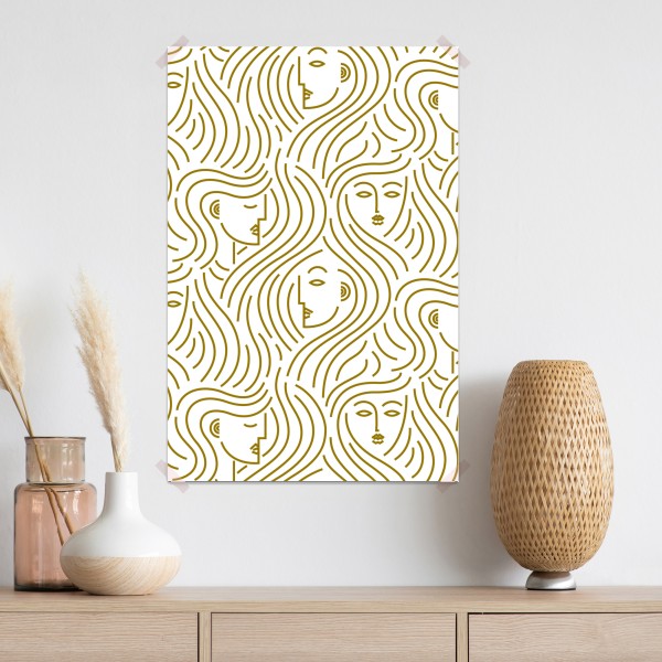 Poster goldene fließende gesichter nahtloses muster – Wallnifity®