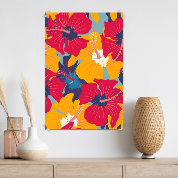 Poster lebhaftes hibiskusmuster – Wallnifity®