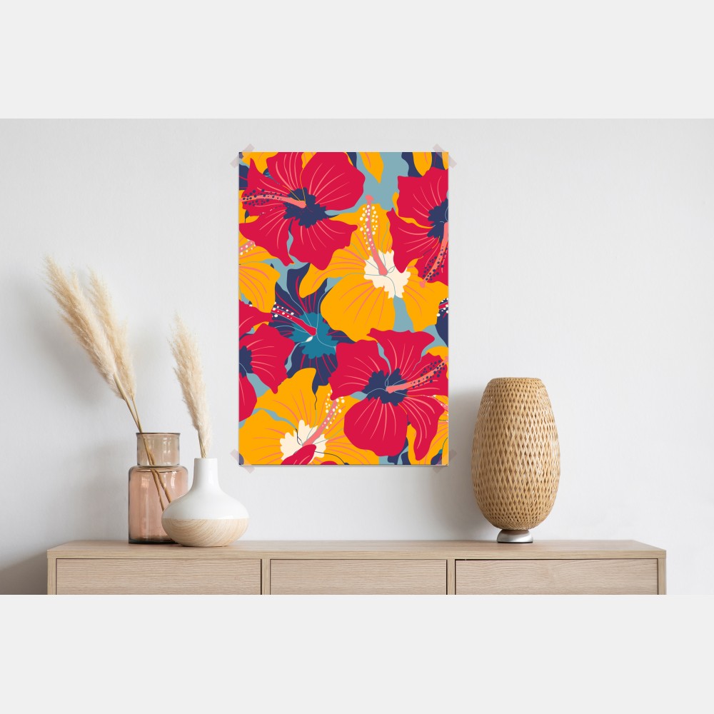 Poster lebhaftes hibiskusmuster – Wallnifity®