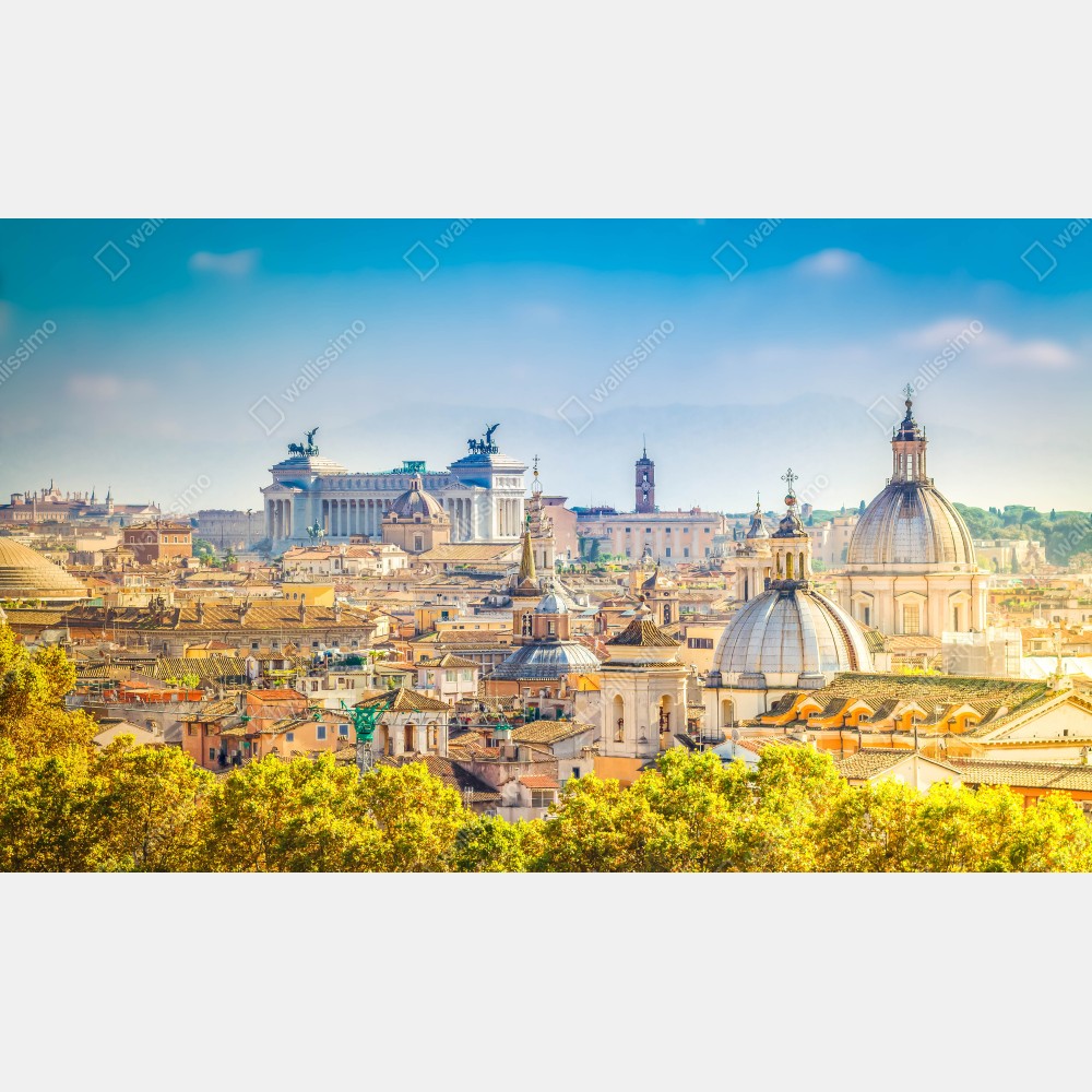 Poster sonnige skyline von Rom mit kuppeln – Wallnifity® Poster sonnige skyline von Rom mit kuppeln – Wallnifity®