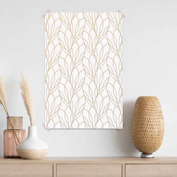 Poster goldenes blattmuster auf weißem hintergrund – Wallnifity® Poster goldenes blattmuster auf weißem hintergrund – Wallnifity®