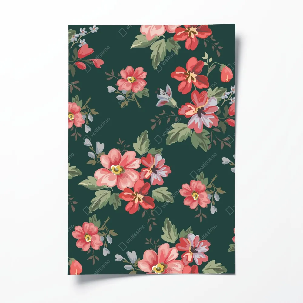 Poster vintage rosa blumenmuster auf tiefgrün – Wallnifity® Poster vintage rosa blumenmuster auf tiefgrün – Wallnifity®