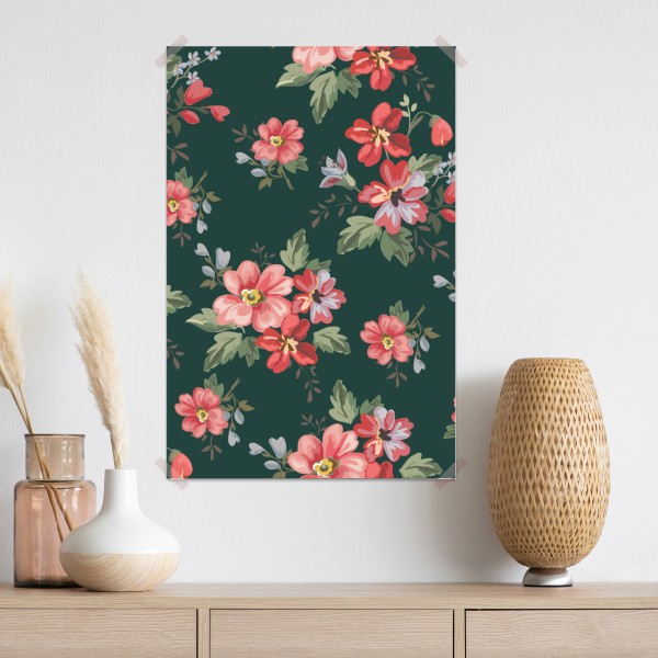 Poster vintage rosa blumenmuster auf tiefgrün – Wallnifity® Poster vintage rosa blumenmuster auf tiefgrün – Wallnifity®