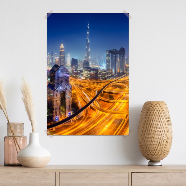 Poster panorama der nächtlichen skyline von Dubai – Wallnifity® Poster panorama der nächtlichen skyline von Dubai – Wallnifity®