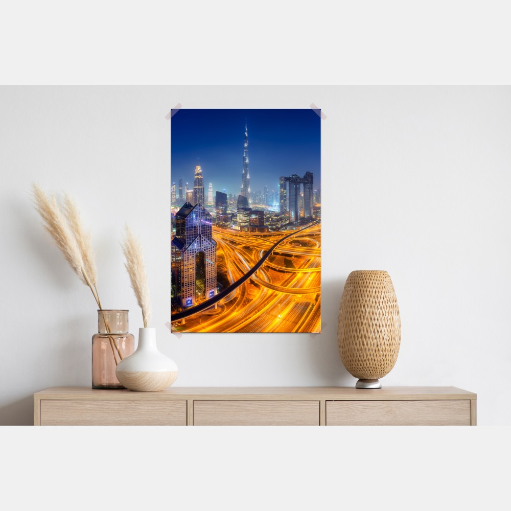 Poster panorama der nächtlichen skyline von Dubai – Wallnifity® Poster panorama der nächtlichen skyline von Dubai – Wallnifity®