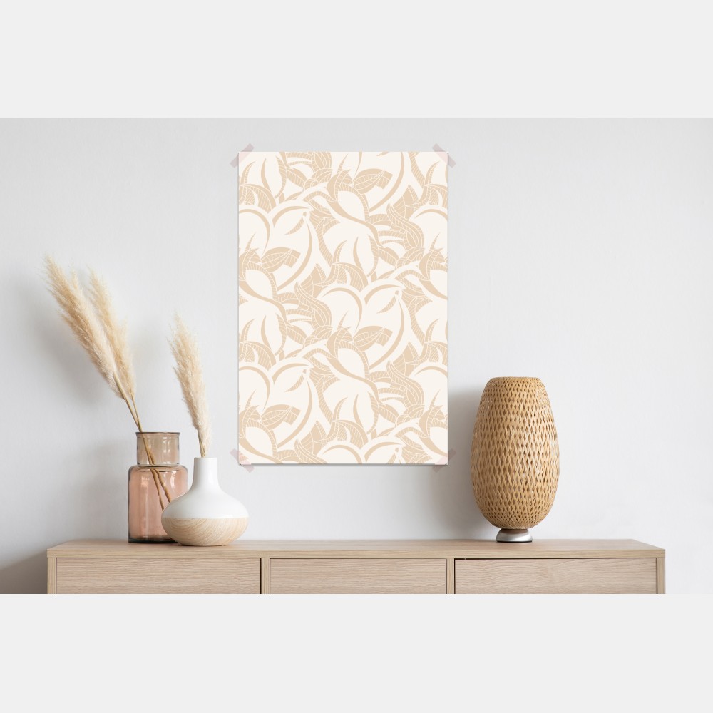 Poster beiges blattmuster im botanischen stil – Wallnifity® Poster beiges blattmuster im botanischen stil – Wallnifity®
