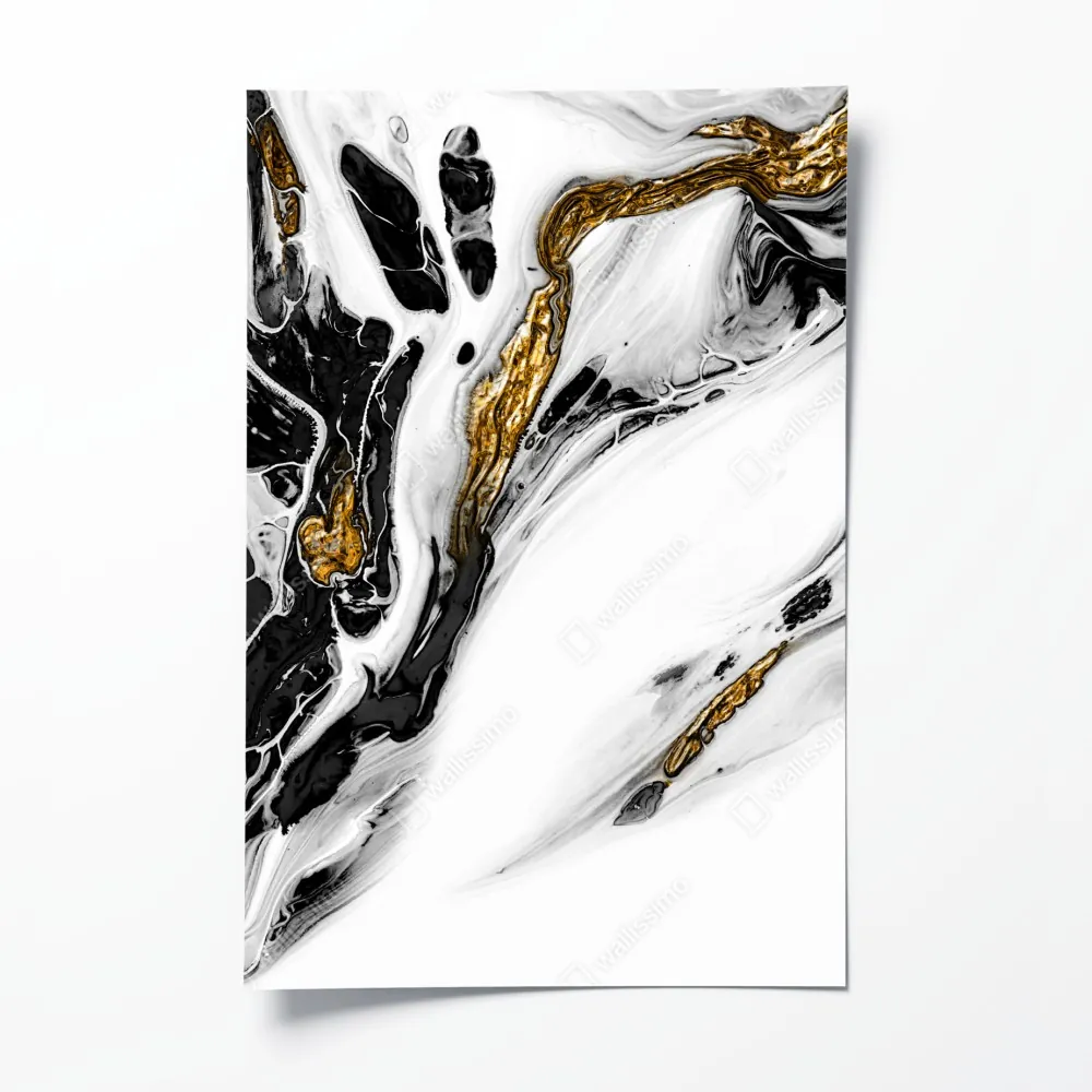 Poster schwarz-weiße abstraktion mit goldenen adern – Wallnifity® Poster schwarz-weiße abstraktion mit goldenen adern – Wallnifity®