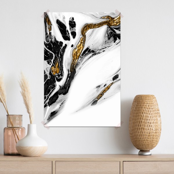 Poster schwarz-weiße abstraktion mit goldenen adern – Wallnifity® Poster schwarz-weiße abstraktion mit goldenen adern – Wallnifity®