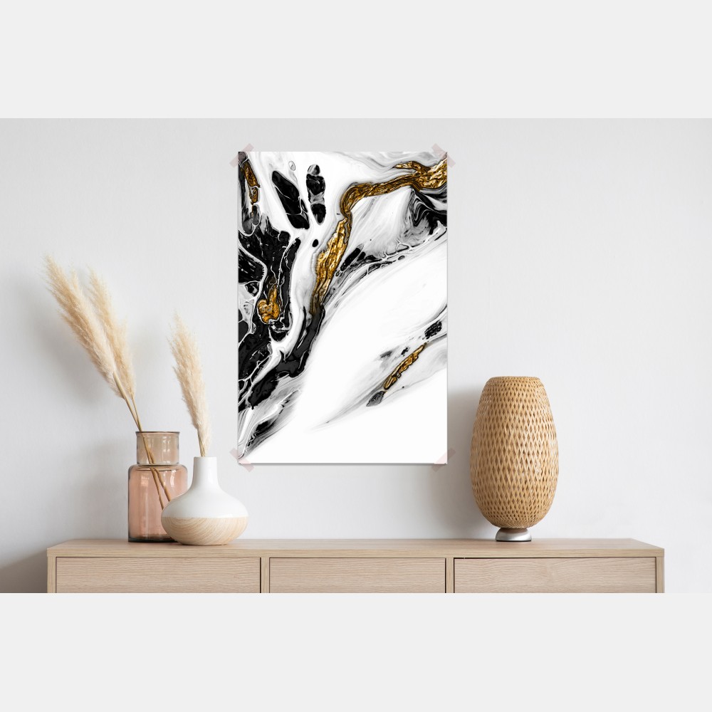 Poster schwarz-weiße abstraktion mit goldenen adern – Wallnifity® Poster schwarz-weiße abstraktion mit goldenen adern – Wallnifity®