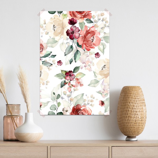 Poster zartes aquarell rosenmuster – Wallnifity®