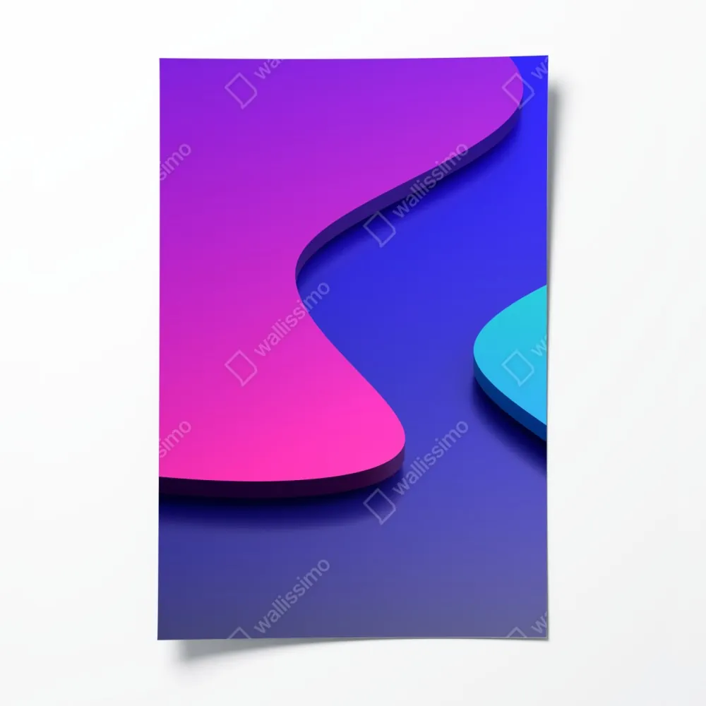 Poster leuchtende lila-blaue abstrakte 3d-formen – Wallnifity®