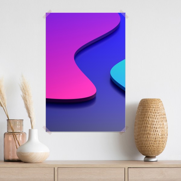 Poster leuchtende lila-blaue abstrakte 3d-formen – Wallnifity®