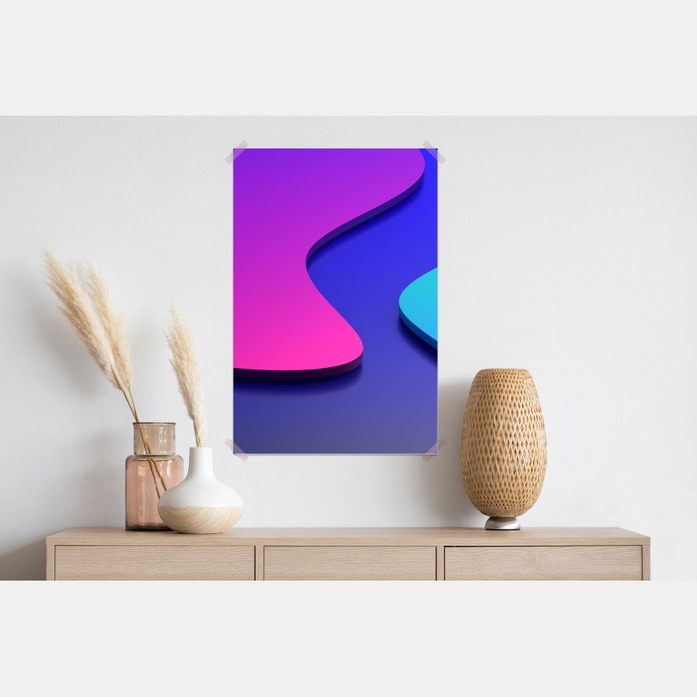 Poster leuchtende lila-blaue abstrakte 3d-formen – Wallnifity®