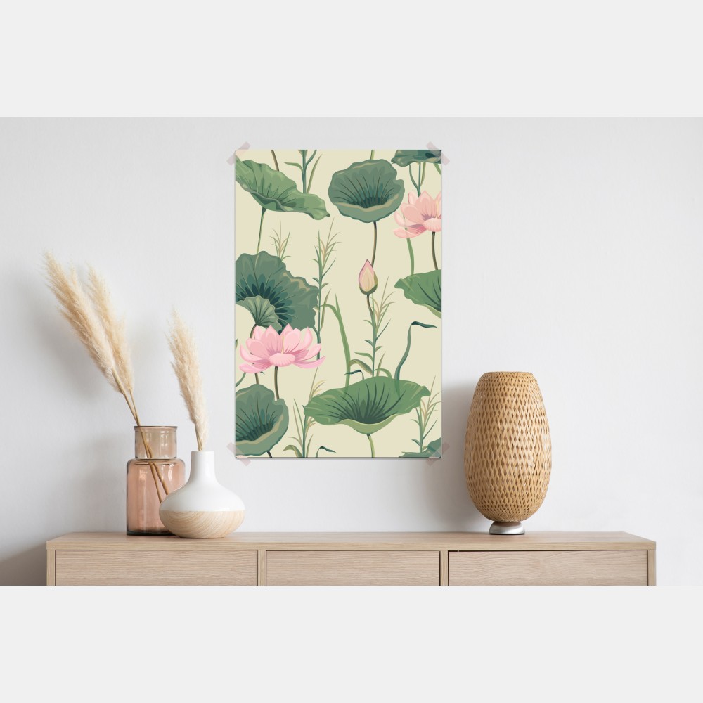 Poster sanfter lotusgarten botanisches muster – Wallnifity® Poster sanfter lotusgarten botanisches muster – Wallnifity®