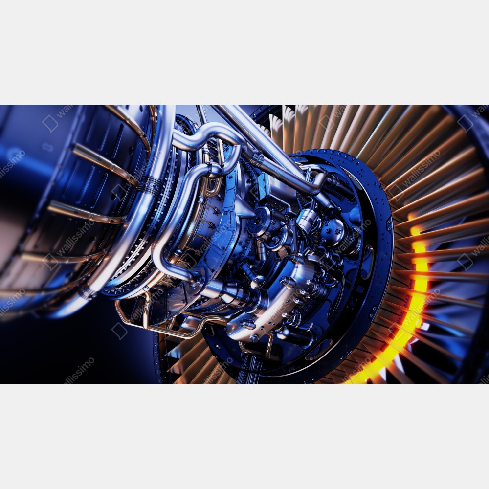 Poster nahaufnahme einer turbinenanlage in blau und orange – Wallnifity® Poster nahaufnahme einer turbinenanlage in blau und orange – Wallnifity®
