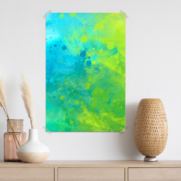 Poster lebhafte türkis und limetten aquarellspritzer – Wallnifity® Poster lebhafte türkis und limetten aquarellspritzer – Wallnifity®