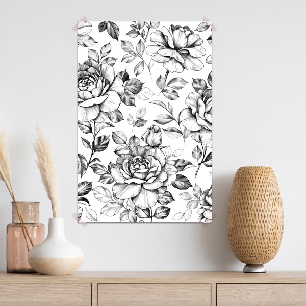 Poster handgezeichnetes rosenmuster – Wallnifity® Poster handgezeichnetes rosenmuster – Wallnifity®